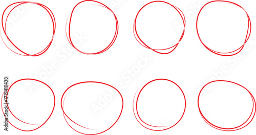 hand drawn red circle. Highlight hand written red color circle. Highlighting marking circle elements