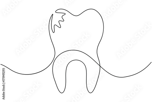 Human single tooth continuous one line drawing minimalist smile healthy dental  vector illustration