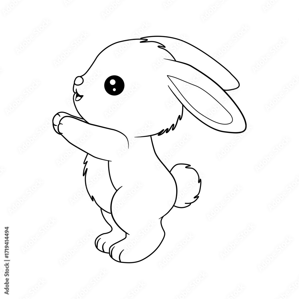Fototapeta premium Cute cartoon bunny line art outline drawing for coloring book