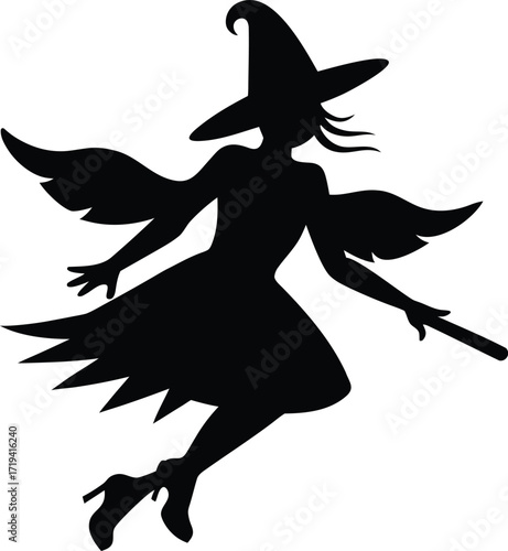 witch flying silhouette  witch flying icon isolate.eps