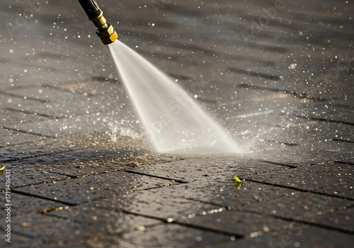High pressure cleaning exterior paving