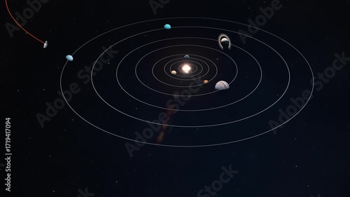 Asteroid Entering the Solar System Side On Animated Diagram