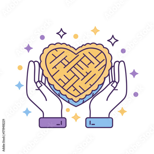 Heart-shaped woven basket held by hands, symbol of care and love concept