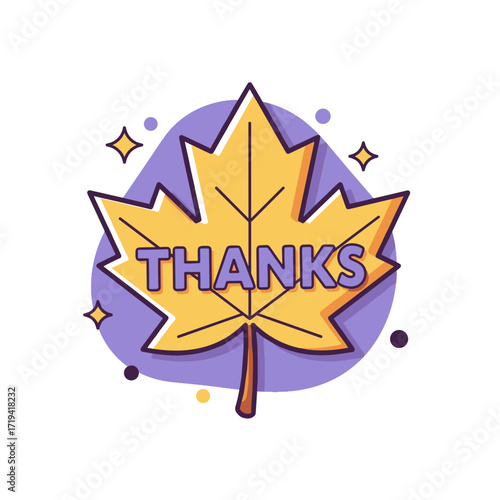 Autumn maple leaf design with "Thanks" text, Thanksgiving gratitude symbol