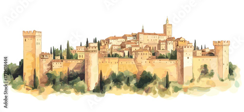 Carcassonne. Carcassonne watercolor vector illustration