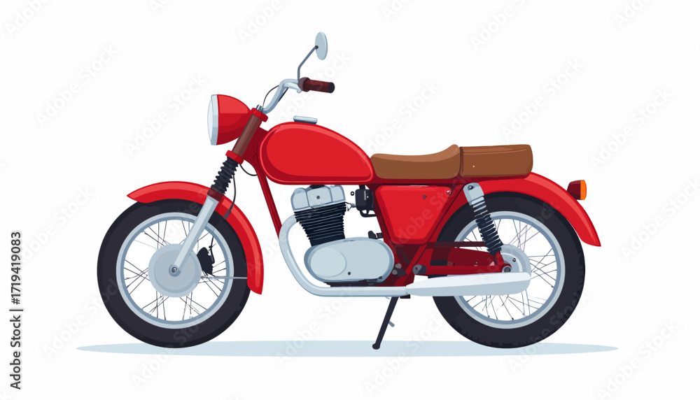 Fototapeta premium Red vintage motorcycle illustration isolated on white. Classic motorbike design for transportation
