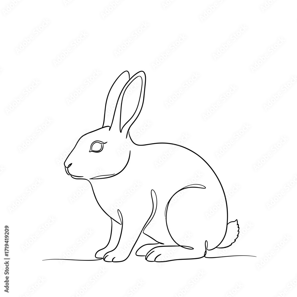 Fototapeta premium Outline illustration of a sitting rabbit in minimalist style on a transparent background