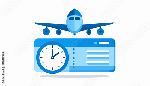 Travel Time Airplane and Ticket Icon Illustrating Flight Booking and Departure Schedules