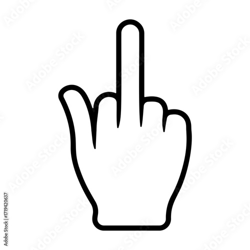 Black hand gesture icon or middle finger up without background.