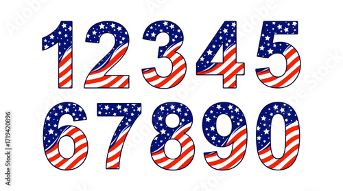 Patriotic numbers one to zero celebrating American pride, vector art