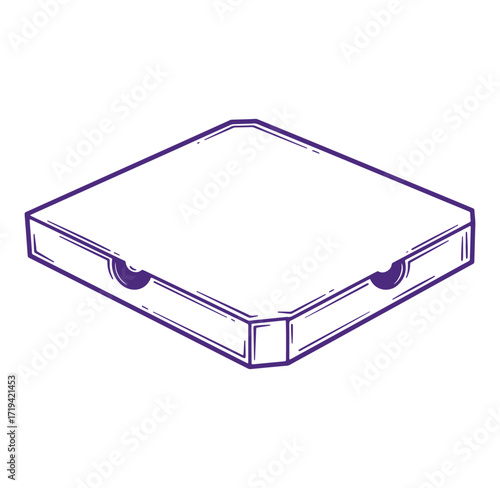 Isometric illustration of a pizza box icon with a minimalistic outline style