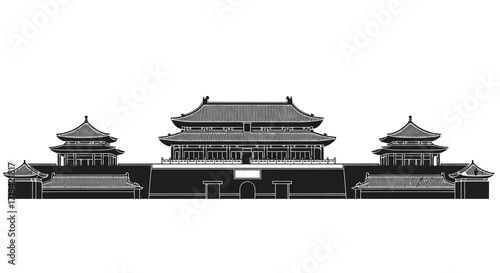 Vector illustration of a traditional Chinese imperial palace gate, a majestic ancient architectural monument