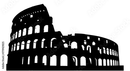 Black silhouette of the ancient Roman Colosseum, a historic amphitheater and symbol of Italy