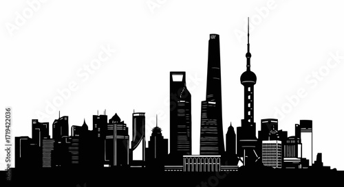 Cityscape Silhouette A Modern Urban Skyline with Tall Buildings
