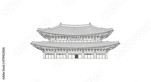Detailed Line Art of Gyeongbokgung Palace, Seoul
