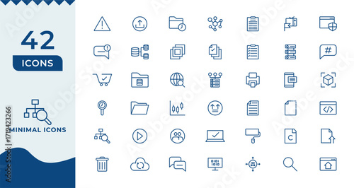 Collection of 42 minimalist line icons for web and mobile applications diverse set
