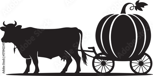 Halloween cow pumpkin carriage silhouette farm design