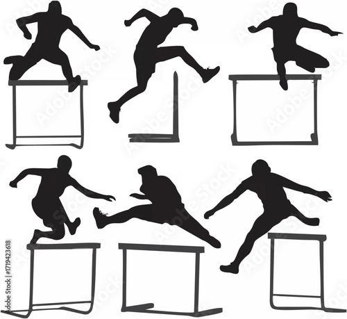 Runner Over Hurdles Silhouett...