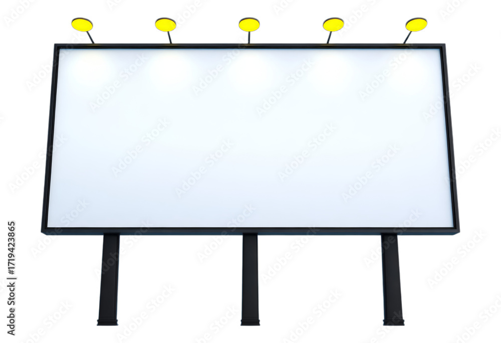 Obraz premium Blank Neon White Billboard with Yellow Lights, Transparent Cutout, 3D Realism Asset