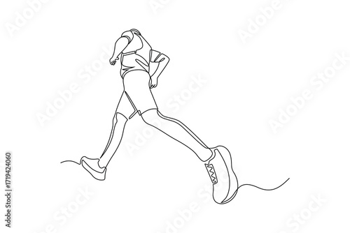 Continues line of a an athlete running from a bottom view, Single line drawing vector graphic design illustration