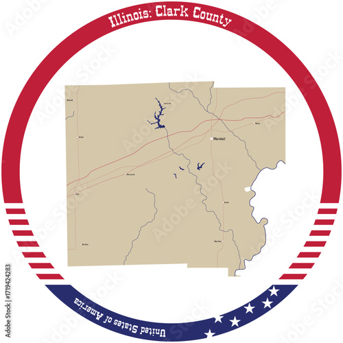 Map of Clark County in Illinois, USA arranged in a circle.