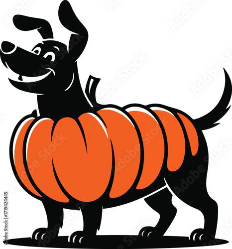 Halloween dog in pumpkin costume silhouette design