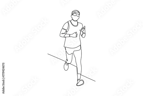 Continues line of a track athlete is excited about running, Single line drawing vector graphic design illustration