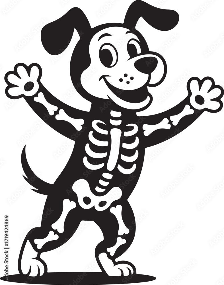 Fototapeta premium Halloween dog skeleton costume silhouette cute vector