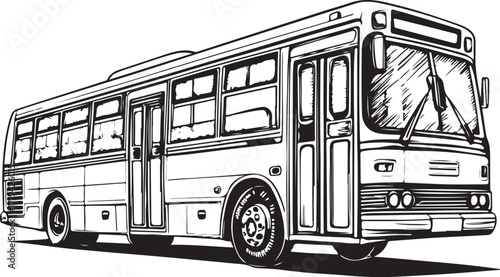 Bus Public Transport and Transportation Hand-drawn Vector Illustration, Sketch Drawing Doodle Line Linear Symbol Icon Engraving Coloring Book, Black and White Isolated
