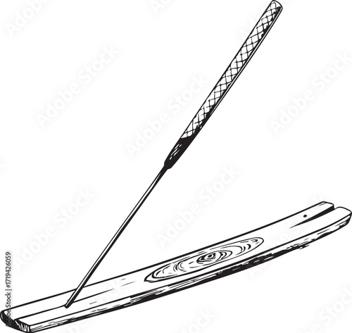 Incense stick Aromatherapy Meditation Yoga Hand-drawn Vector Illustration, Sketch Drawing Doodle Line Linear Symbol Icon Engraving Coloring Book, Black and White Isolated
