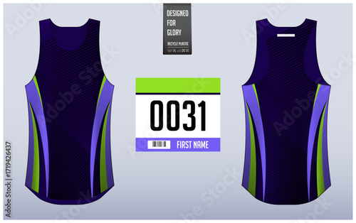 Running shirt design template, Tank top jersey mockup for athlete. Running singlet pattern. Uniform front view back view.
