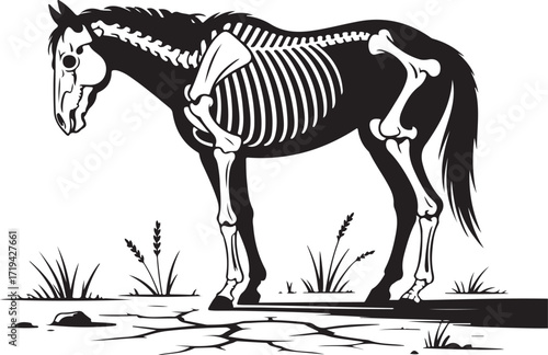 Halloween horse skeleton silhouette spooky vector