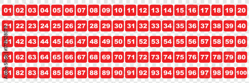 Vector illustration of 100 black location pin icons with numbers from 1 to 100. Bullet point number icons collection. Numeral typographic line and flat icons set. Vector illustration. one to hundred 