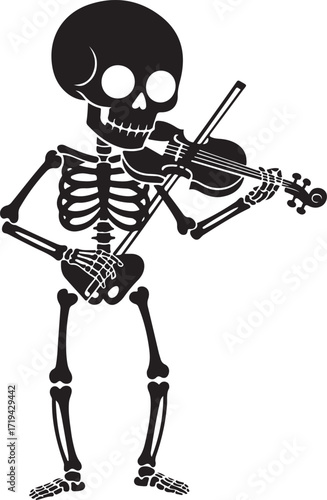 Halloween skeleton playing violin silhouette vector