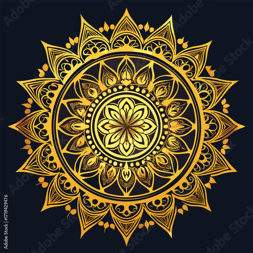 Elegant golden royal mandala luxury ornamental circle design with intricate patterns and rich colors