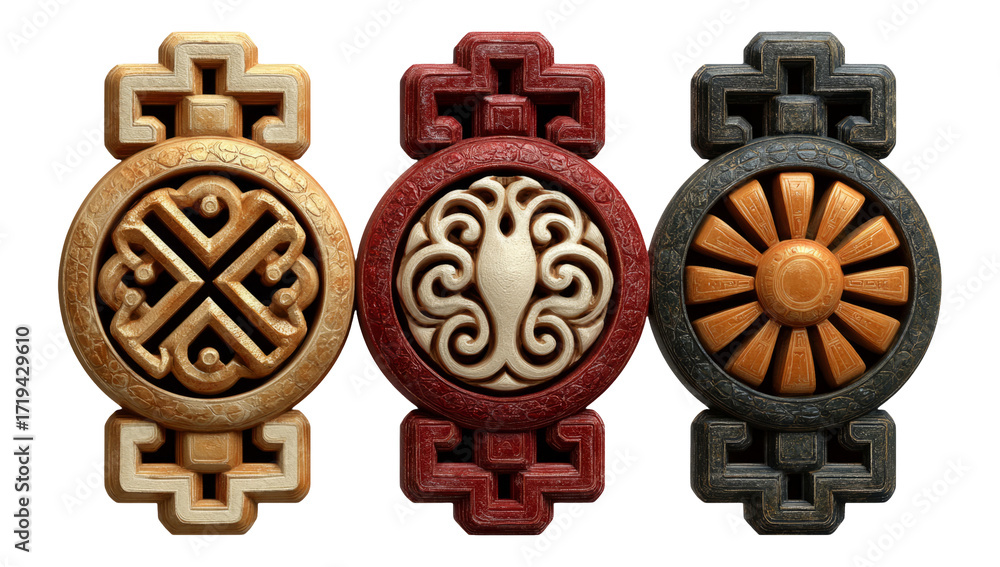 Obraz premium Decorative Circular Objects with Unique Designs and Colors Isolated