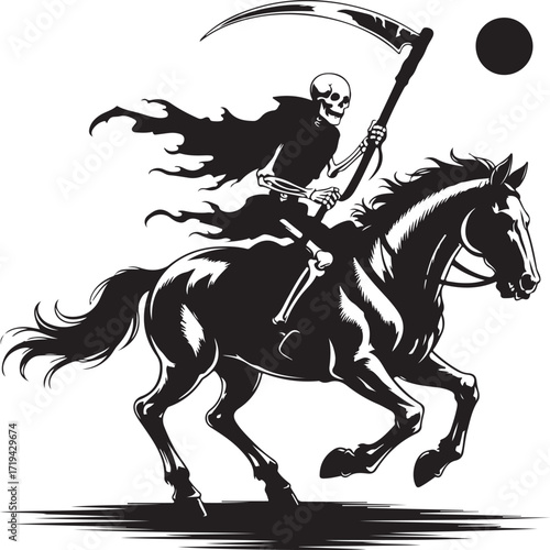 Halloween skeleton rider bat horse silhouette spooky vector