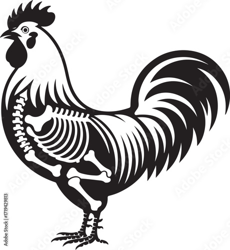 Halloween skeleton rooster silhouette spooky vector