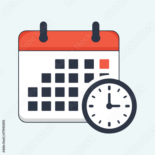 Calendar and clock in flat design style for time management and business planning