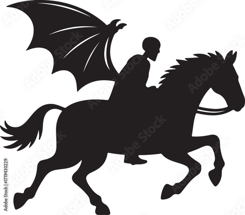 Halloween skeleton rider bat horse silhouette spooky vector