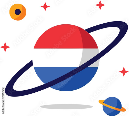 Planet with dutch flag colors and saturn ring