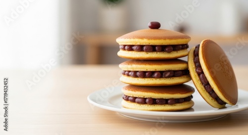 Wallpaper Mural Stack of Japanese dorayaki pancakes filled with sweet red bean paste on a plate. Torontodigital.ca