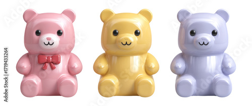 Wallpaper Mural Colorful Cute Bear Figures in Pink, Yellow, and Purple on Transparent Background Torontodigital.ca