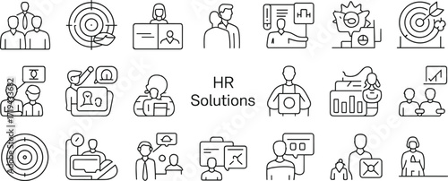 Business and HR solutions concept line art icons people team