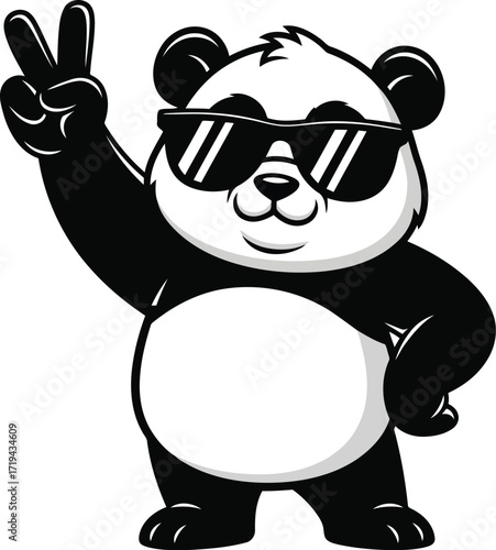 Cute cartoon panda wearing sunglasses and showing peace sign