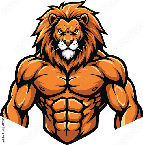 Mascot of a muscular anthropomorphic lion with a fierce expression