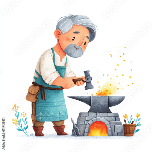 A skilled blacksmith works diligently at his forge.