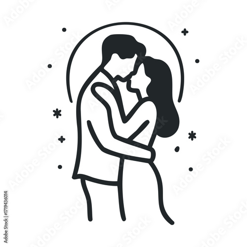 Romantic couple embracing in an intimate moment. Vector illustration