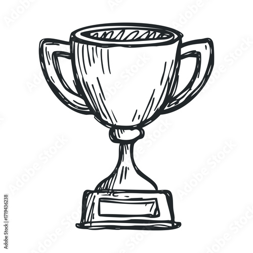 Hand drawn trophy symbolizing achievement and success in competitions. Vector illustration