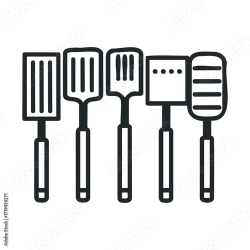 Essential kitchen utensils for cooking and food preparation tasks. Vector illustration